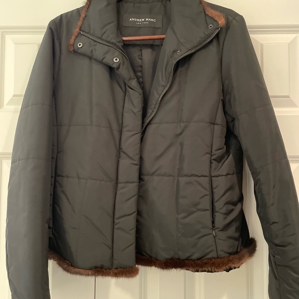 Andrew Marc Women's Black Jacket with Mink Trim